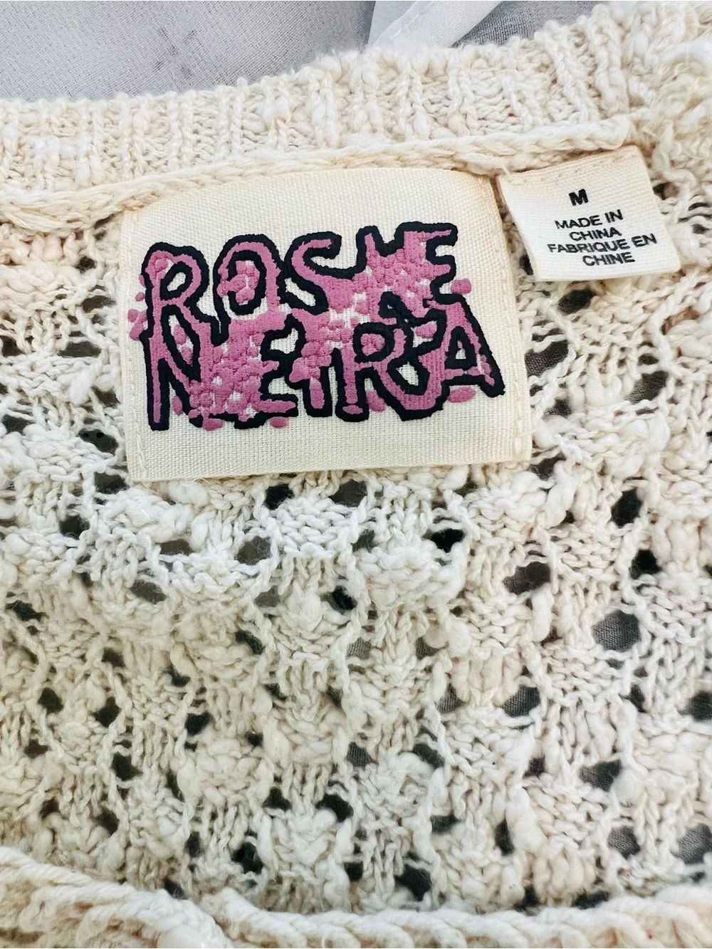 Anthropologie Rose Neutra Crochet Pullover Sweater Cream Ivory Boho M